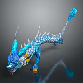 3D Rendered Blue Dragon With Sharp Spikes Blue Scales And Yellow Claws