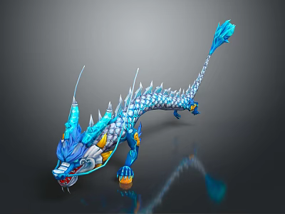 3D Rendered Blue Dragon With Sharp Spikes Blue Scales And Yellow Claws 3d model
