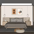 Japanese Style Bedroom Interior With Wooden Sliding Doors Bedside Artworks Nightstands And Floor Cushion