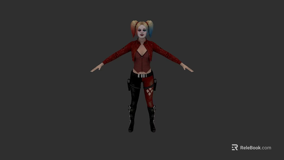 Game Movie Character With Two Tone Pigtails Red Jacket And Black Pants 3d model 