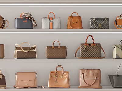 Fashionable Handbags Displayed On Shelves With Various Styles And Different Colors 3d model