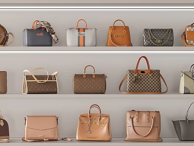 Fashionable Handbags Displayed On Shelves With Various Styles And Different Colors 3d model