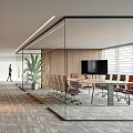 Modern Meeting Room Table and Chair Combination Movable TV 3d model