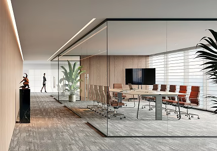 Modern Meeting Room Table and Chair Combination Movable TV 3d model