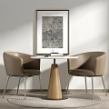 Modern Round Table And Upholstered Chairs Set With Wooden Leg And Decorative Art