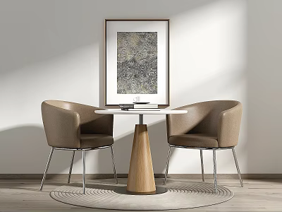 Modern Round Table And Upholstered Chairs Set With Wooden Leg And Decorative Art 3d model