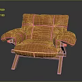 Modern Orange Single Sofa With Plush Arms Stitched Upholstery And Wooden Legs