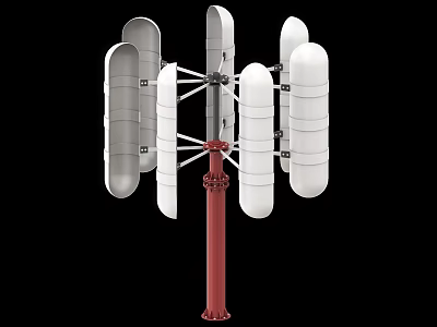 Industrial Vertical Axis Wind Turbine With Multiple Blades And Red Support Structure 3d model