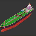 Detailed Wooden Ship Model Featuring Green Deck Red Bottom Black Hull And White Tanks