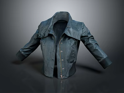 Stylish Dark Leather Jacket With Lapel Collar Front Buttons And Classic Design 3d model