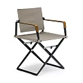 Comfortable Folding Leisure Chair With Black Metal Frame Wooden Armrests And Light Gray Fabric Seat
