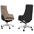 Brown And Black Leather Modern Office Chairs With Metal Base And Wheels