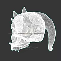 Black Skull Sculpture Carving With Golden Patterns Horns And Spikes