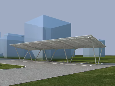 Outdoor Metal Frame Sunshade With Modern Building Background And Grassland Paved Road 3d model