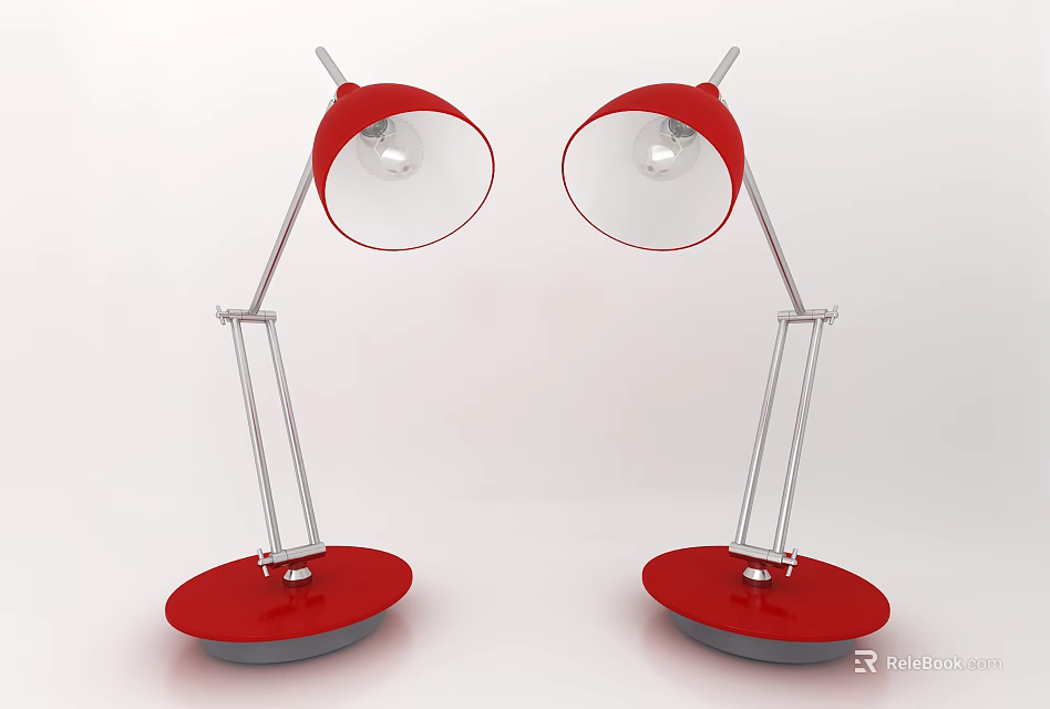 Modern Red Table Lamps With Silver Metal Stand And Round Shade Design 3d model 