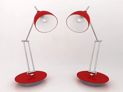 Modern Red Table Lamps With Silver Metal Stand And Round Shade Design 3d model