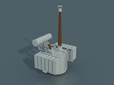 Industrial Processing Equipment Featuring Cylindrical Structure Tall Chimney And White Container Panel Base 3d model