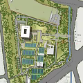Modern Architectural Complex With Sports Facilities Glass Roof Structures And Green Landscaping