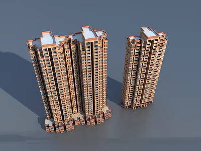 Modern High Rise Residential Building With Brown Exterior And Multiple Windows 3d model