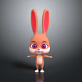 Cute Brown Cartoon Rabbit With Big Pink Ears And Purple Eyes