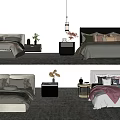Modern Double Bed Interior Designs With Bedding Nightstands And Pendant Lights 3d model