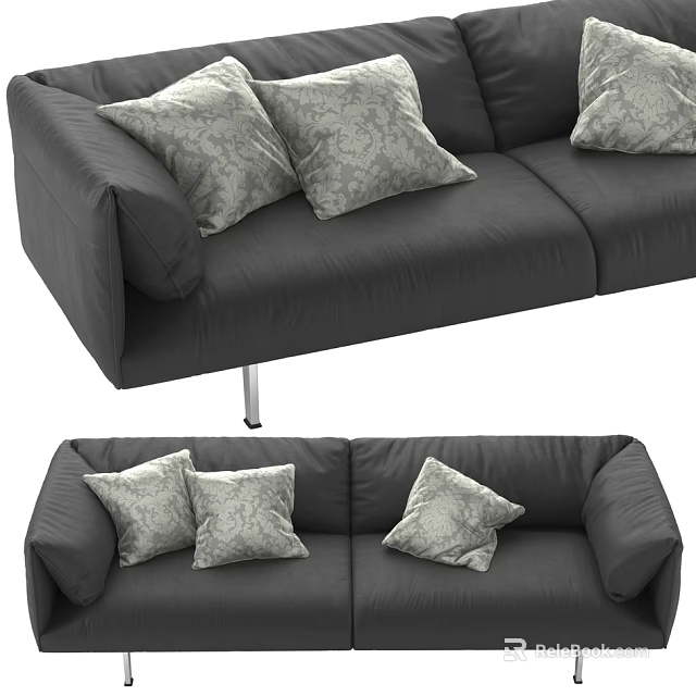 Modern Black Two Seater Sofa With Patterned Pillows And Sleek Design 3d model
