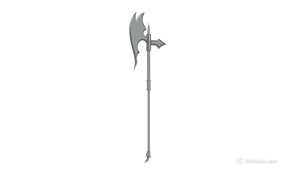 Medieval Battle Weapon Long Handled Axe Featuring Sharp Blade And Metal Shaft 3d model 
