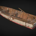 Vintage Weathered Wooden Boat With Aged Planks And Red Bottom Details