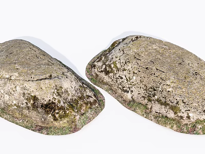 Rustic Stone and Wood Decorative Elements with Mossy Surface and Natural Textured Design 3d model