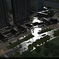Modern Commercial Street With Traditional Shops High Rise Buildings Waterfront And Lush Greenery