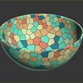 Colorful Glass Mosaic Bowl With Vibrant Multicolored Tiles For Home Decor