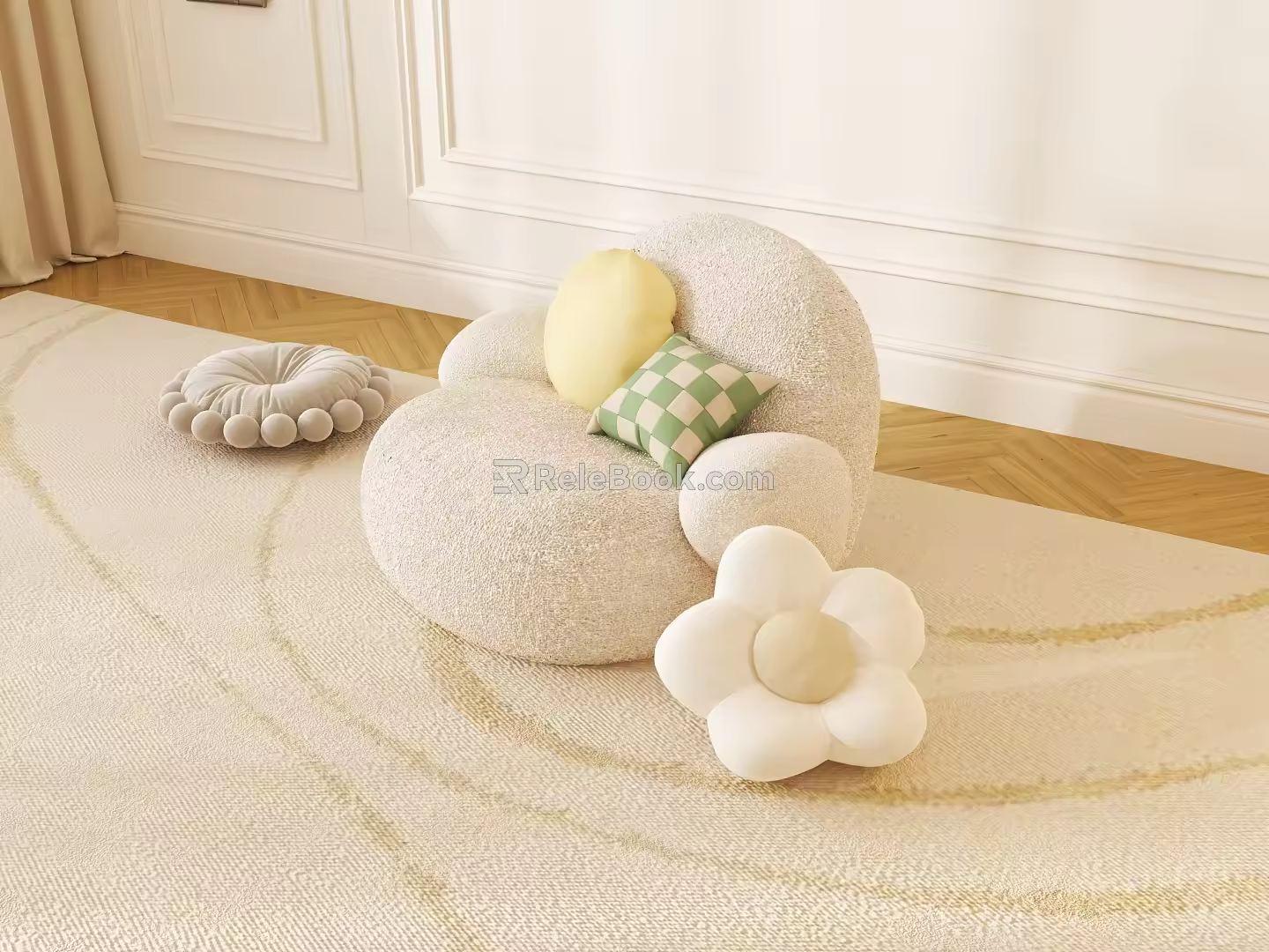 Tatami Cushion Lazy Sofa Lying Sleepable Small Apartment Balcony Casual Reading Potato Single Sofa Living Room 3d model