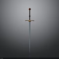 Standing Sword With Silver Blade Black Hilt Orange Handle And Red Pommel