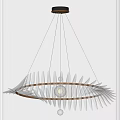 Elegant Modern Chandelier With Transparent Glass Strips And Circular Gold Metal Frame