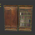 Antique Wooden Furniture Set With Cabinet Bookcase And Carved Drawers