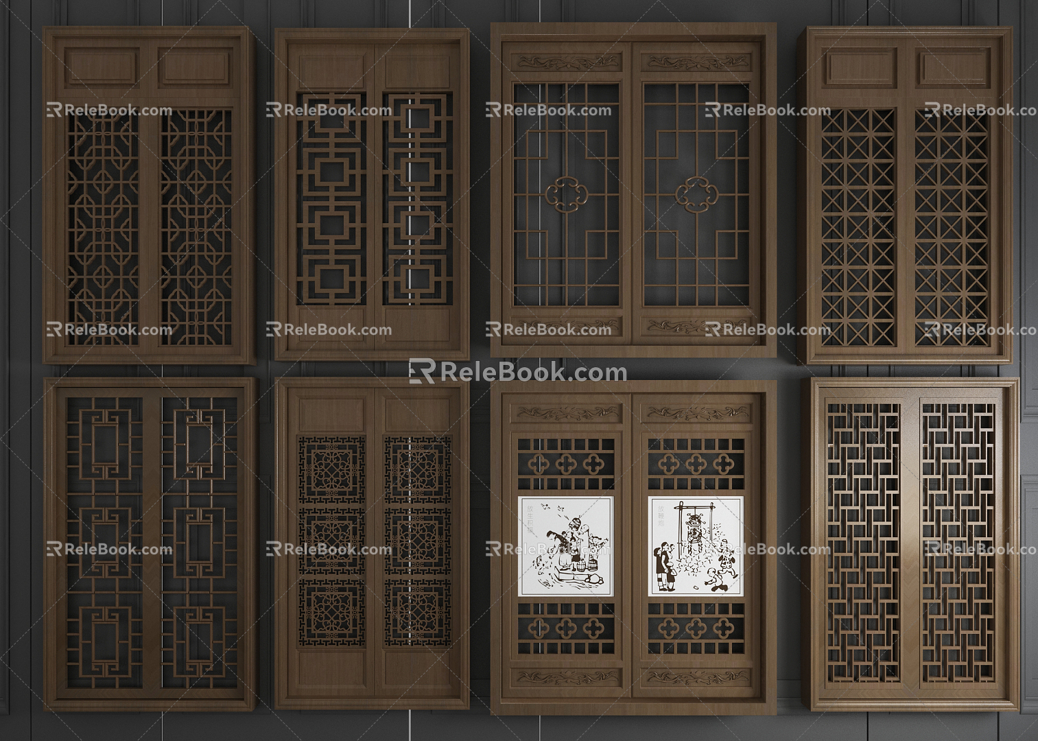 New Chinese-style casement window 3d model