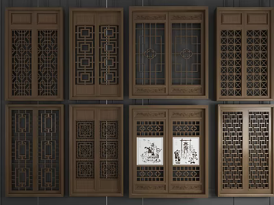 Wooden Chinese Traditional Casement Windows With Intricate Carved Grilles And Classic Patterns 3d model