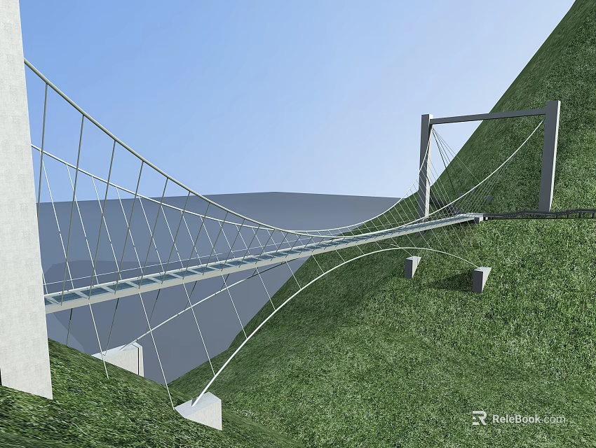 Stunning Glass Bridge Design Connecting Green Hillsides Under Blue Sky 3d model 
