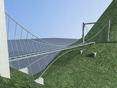Stunning Glass Bridge Design Connecting Green Hillsides Under Blue Sky 3d model