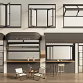 Various Window Types And Modern Storefront With Awnings Cozy Seating And Furniture