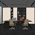 Modern Office Interior With Wooden Desk White Chairs And Bookshelves Large Windows And Recessed Lighting