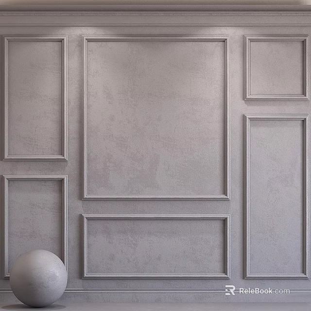 Contemporary Gray Wall Decoration Featuring Elegant Gypsum Molding And Panel Design 3d model 