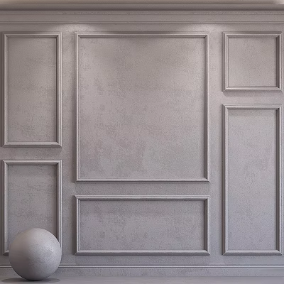 Contemporary Gray Wall Decoration Featuring Elegant Gypsum Molding And Panel Design 3d model