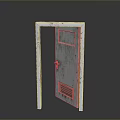 Rustic White Wooden Door With Distressed Frame Small Glass Panel And Metal Handle