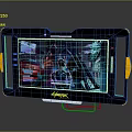 Cyberpunk Style Electronic Tablet with Yellow and Black Frame Neon Display Blue Lighting and Cables