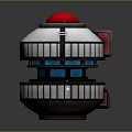 Futuristic Device With Silver Metallic Body Layered Structure Red Top Button And Blue Glowing Panels