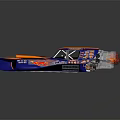 Blue and Orange Racing Car with Coca-Cola Logos and Streamlined Design for High Speed Racing
