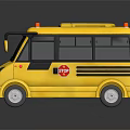 Yellow School Bus Model With Red Warning Lights And Stop Sign On Black Background