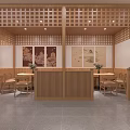 Modern Restaurant Interior With Wooden Dining Tables Chairs Lighting And Beverage Fridge