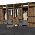 Modern Wooden Wardrobe With Hanging Rails Built in Compartments Drawers Chair and Small Table